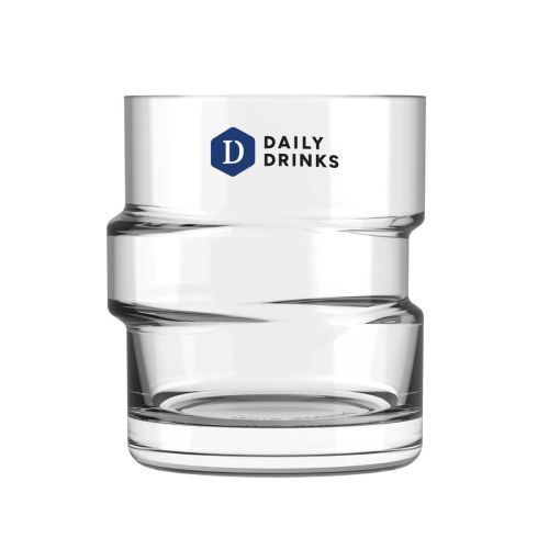 The Glitch tumbler glas 35,5 cl met DailyDrinks-logo in meerdere kleuren op het vooraanzicht.