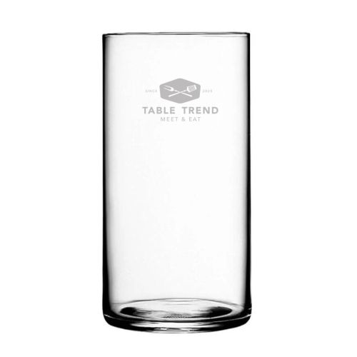 Top Class tumbler glas van 38 cl met TableTrend-logo als gravure op de voorkant, transparant drinkglas met detail.