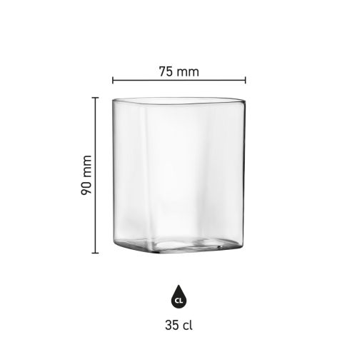 Top Class Tumbler vierkant 35 cl in serie opgesteld, met meerdere glazen tumblers in een rij.