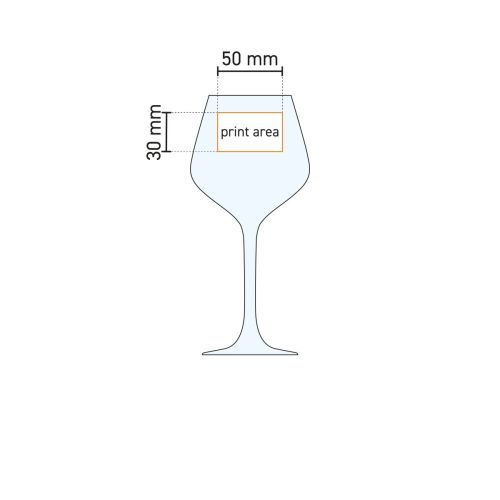 Technische werktekening van het Arome wijn 50 cl. glas met gemarkeerd drukgebied. Technische werktekening van het Arome wijn 50 cl. glas met gemarkeerd drukgebied.