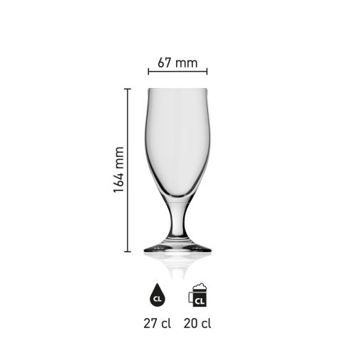Maatvoering van het Bierglas Avano 27 cl glas met hoogte, diameter en inhoud in infographic