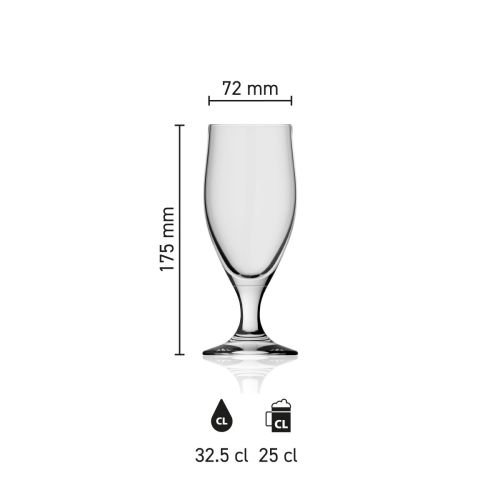 Maatvoering van het Bierglas Avano 33 cl glas met hoogte, diameter en inhoud in infographic