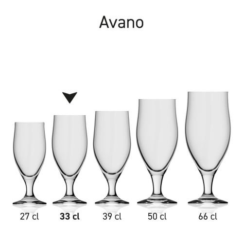 Bierglas Avano 33 cl glas in serie in meerdere exemplaren naast elkaar getoond