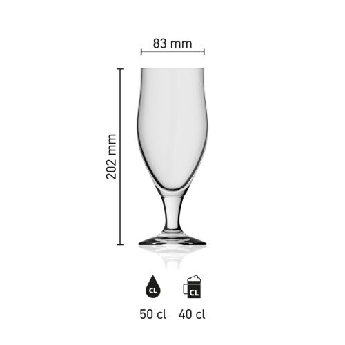 Maatvoering van het Bierglas Avano 50 cl glas met hoogte, diameter en inhoud in infographic