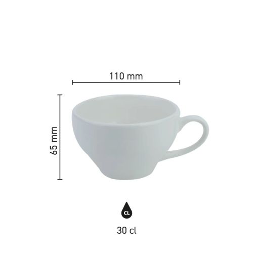 Infographic met afmetingen van porseleinen Barista Koffie Verkeerd kop 30 cl. Infographic met afmetingen van porseleinen Barista Koffie Verkeerd kop 30 cl.