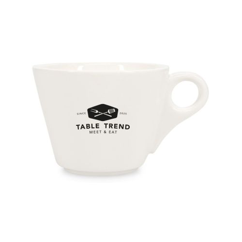 Baristo Cappuccino Kop 21 cl. bedrukt met éénkleurig TableTrend-logo op het vooraanzicht van het porselein.