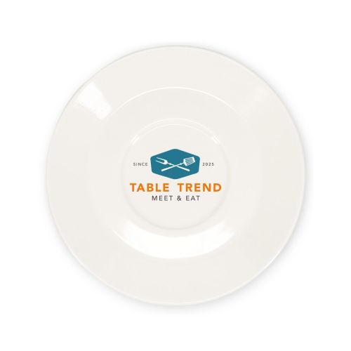 Schotel van 16,5 cm in porselein bedrukt met meerkleurig TableTrend-logo op de bovenzijde.