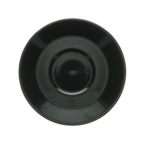 Baristo Latte Schotel van 16,5 cm in zwart porselein, weergegeven in frontaal bovenaanzicht.