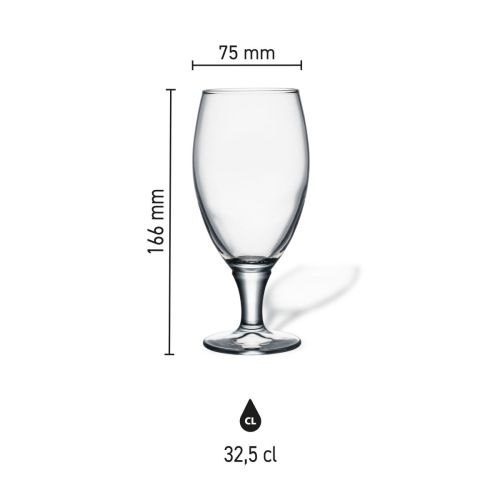 Maatvoering van het Bierglas Cheers 32,5 cl glas met hoogte, diameter en inhoud in infographic