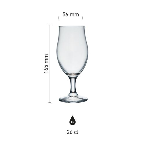 Maatvoering van het Bierglas Executive 26 cl glas met hoogte, diameter en inhoud in infographic
