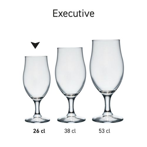 Bierglas Executive 26 cl glas in serie, meerdere exemplaren naast elkaar getoond