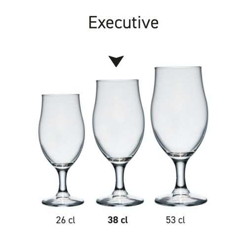 Bierglas Executive 38 cl glas in serie, meerdere exemplaren naast elkaar getoond