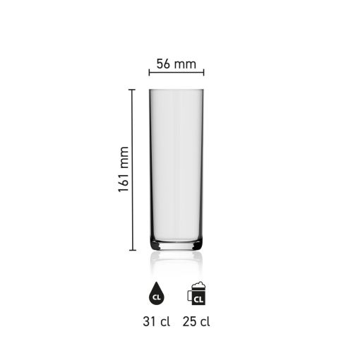 Maatvoering van het Bierglas Kölsch 31 cl. glas met hoogte, diameter en inhoud in infographic