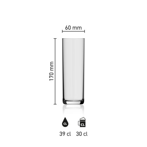 Maatvoering van het Bierglas Kölsch 39 cl. met hoogte, diameter en inhoud in infographic