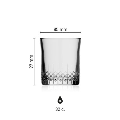 Maatvoering van het Bierglas Mao 32 cl. met hoogte, diameter en inhoud in infographic