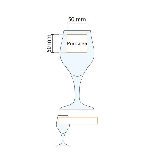 Technische werktekening van het Bierglas Ronceva op voet 57 cl glas met drukgebied-aanduiding