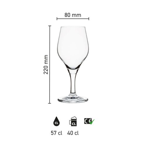 Maatvoering van het transparante Bierglas Ronceva op voet 57 cl met hoogte, diameter en inhoud in infographic