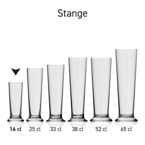 Bierglas Stange 16 cl glas in serie, meerdere exemplaren naast elkaar getoond
