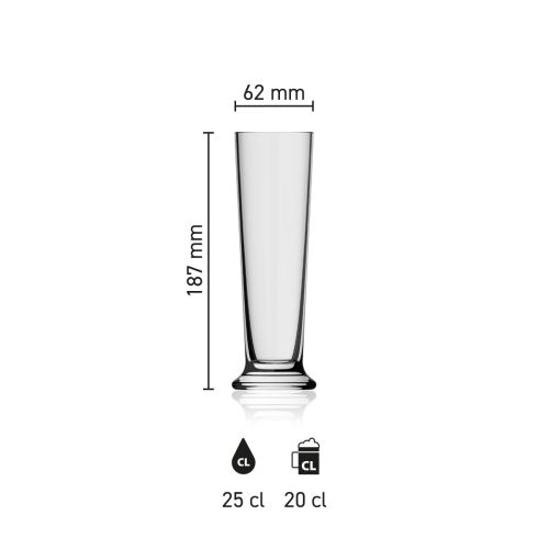 Maatvoering van het Bierglas Stange 25 cl. met hoogte, diameter en inhoud in infographic