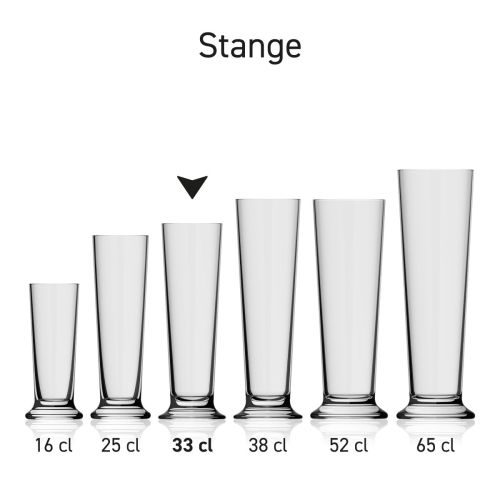 Bierglas Stange 33 cl glas in serie, meerdere exemplaren naast elkaar getoond