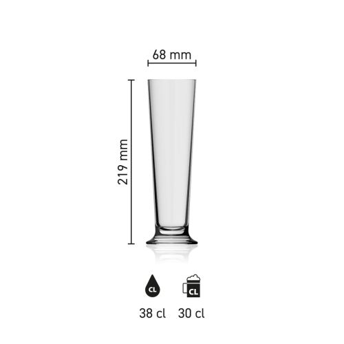 Maatvoering van het Bierglas Stange 38 cl glas met hoogte, diameter en inhoud in infographic