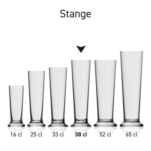 Bierglas Stange 38 cl. in serie, meerdere exemplaren naast elkaar getoond