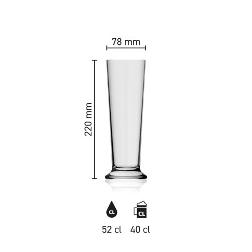 Maatvoering van het Bierglas Stange 52 cl. met hoogte, diameter en inhoud in infographic