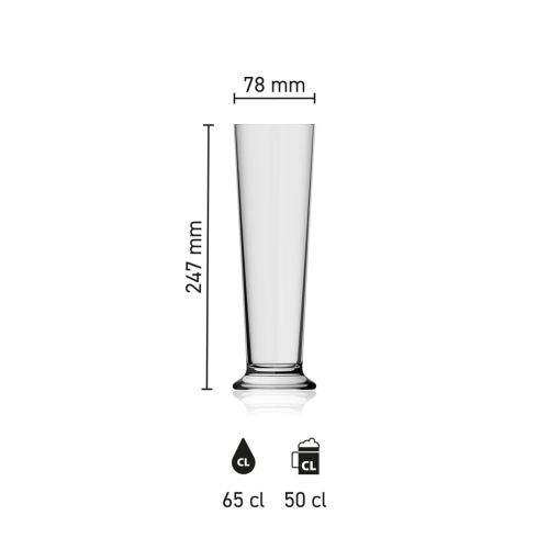 Maatvoering van het Bierglas Stange 65 cl. glas met hoogte, diameter en inhoud in infographic