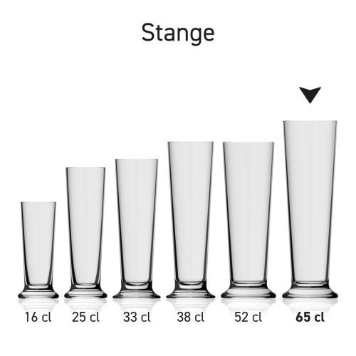 Bierglas Stange 65 cl. glas in serie, meerdere exemplaren naast elkaar getoond