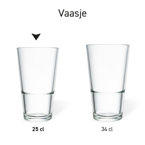 Bierglas Vaasje stapel 25 cl. in serie, meerdere exemplaren naast elkaar getoond