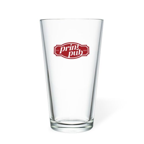 Bierglas vaasje 34 cl. met éénkleurig PrintPub-logo op de voorzijde, bedrukt in zwart.
