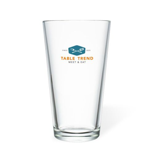 Logo van TableTrend in meerdere kleuren op het vooraanzicht van het bierglas vaasje 34 cl.