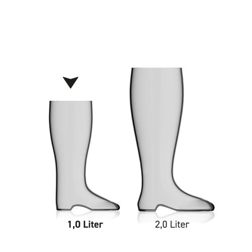 Bierlaars 1,0 liter glas in serie met meerdere exemplaren naast elkaar getoond