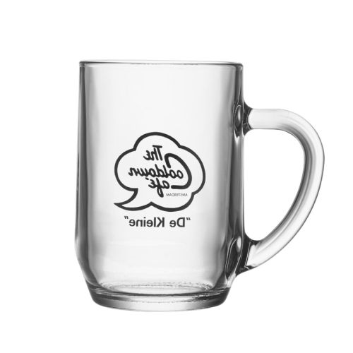 Bierpul Hayworth 56 cl. glas vooraanzicht met 1-kleur logo TheCooldownCafé op helder transparant glas.