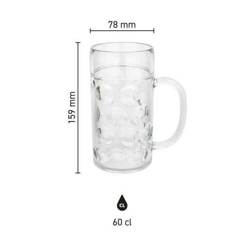 Infographic met afmetingen van kunststof bierpul Oktober 60 cl, inclusief hoogte en diameter. Infographic met afmetingen van kunststof bierpul Oktober 60 cl, inclusief hoogte en diameter.