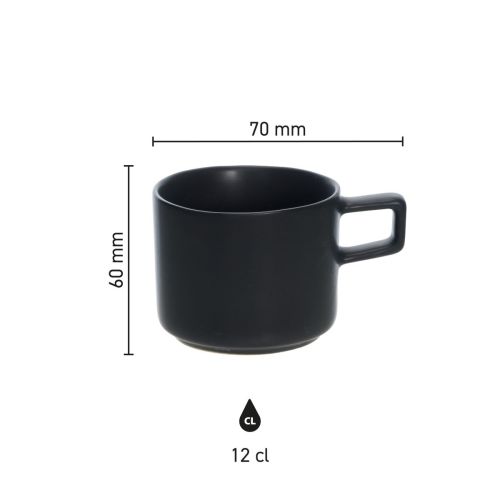Infografisch overzicht met afmetingen van de Blackwell dubbele espressokop 12 cl. in porselein.