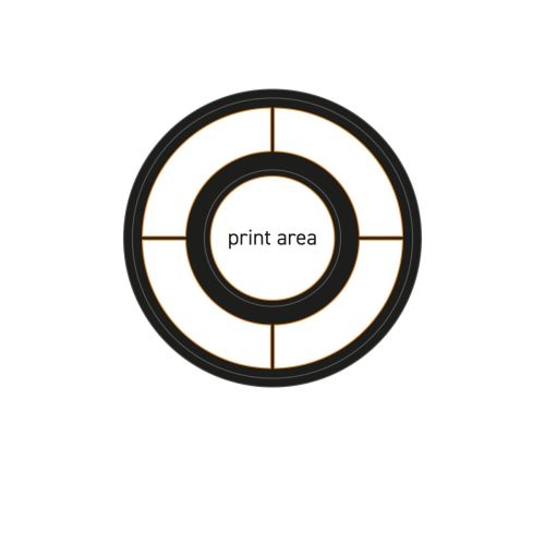 Werktekening van de Blackwell schotel dubbele espresso 14 cm porselein met aangegeven drukgebied voor logo.