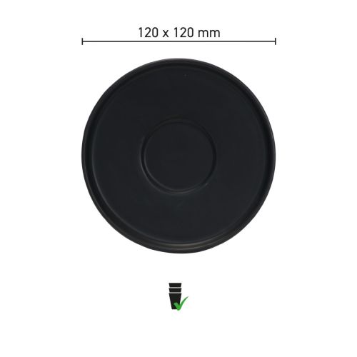 Infografisch overzicht van afmetingen van Blackwell espresso schotel 12 cm porselein met maataanduidingen.