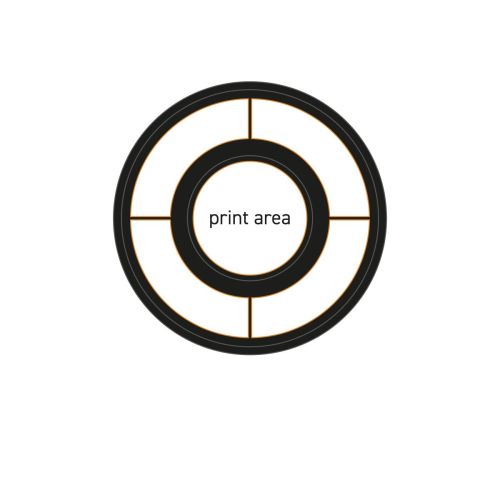 Werktekening van de Blackwell koffieschotel 15 cm porselein met duidelijk gemarkeerd drukgebied.