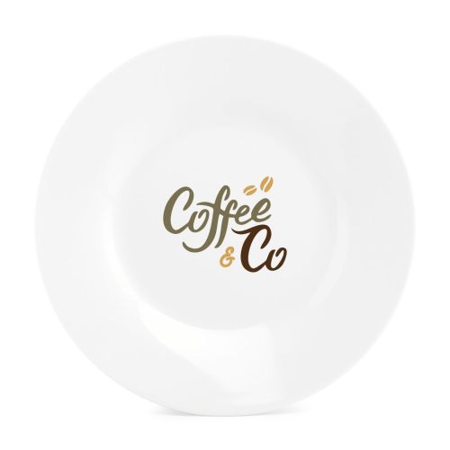 Porseleinen bord Basic 24 cm met meerkleurig CoffeeCo-logo op het midden van de voorzijde. Porseleinen bord Basic 24 cm met meerkleurig CoffeeCo-logo op het midden van de voorzijde.