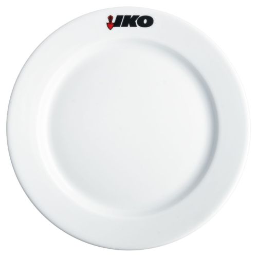 Bord met brede rand wit 30,5 cm porselein met meerkleurig Iko-logo op de rand