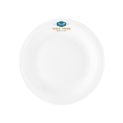 Bord Coup plat 19 cm porselein met meerkleurig TableTrend-logo op het vooraanzicht