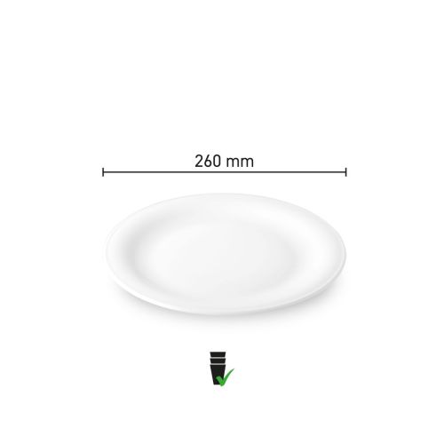 Maatvoering van het Bord Coup plat 26 cm porselein met diameter en hoogte in infographic