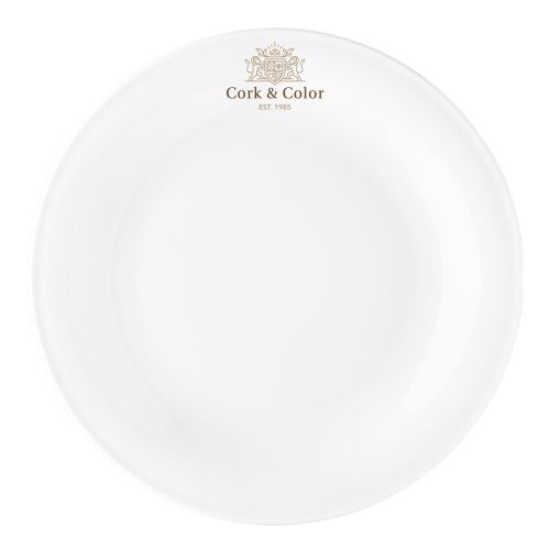 Bord Coup plat 28 cm porselein met meerkleurig CorkColor-logo op het vooraanzicht