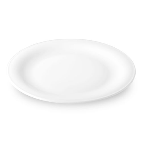 Bord Coup plat 28 cm porselein van opzij, lage rand en vlakke spiegel zichtbaar