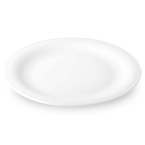 Bord Coup plat 30 cm van wit porselein van opzij, lage rand en vlakke spiegel zichtbaar