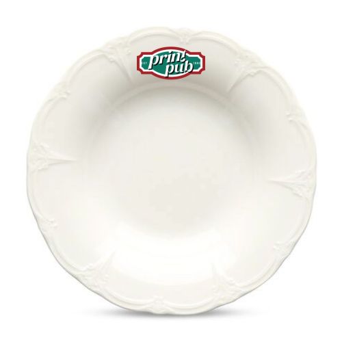 Porseleinen diep bord Retro 24 cm met meerkleurig logo van TableTrend in het midden zichtbaar.