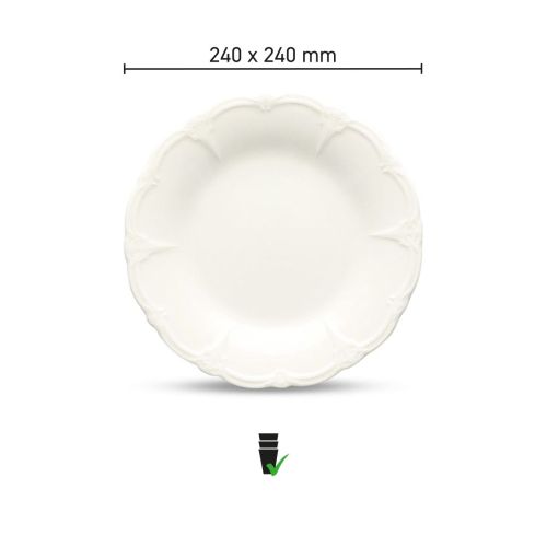 Overzicht met afmetingen van het Retro porseleinen bord 24 cm, inclusief schaal en diameter.