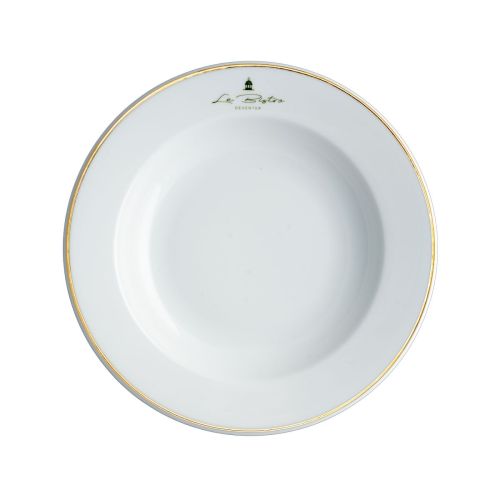 Bord Princip diep 23 cm porselein met eenkleurig logo van Le Bistro Deventer op het voorpaneel