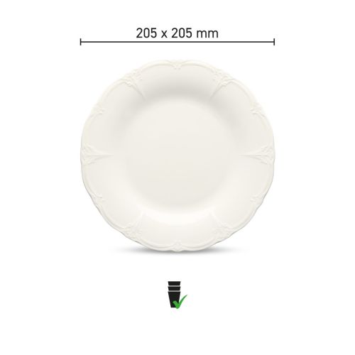 Infographic toont maten van porseleinen bord Retro 21,5 cm met aanduiding van diameter en randhoogte.